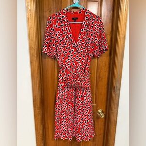 J. Crew Red heart-Print Wrap Midi Dress